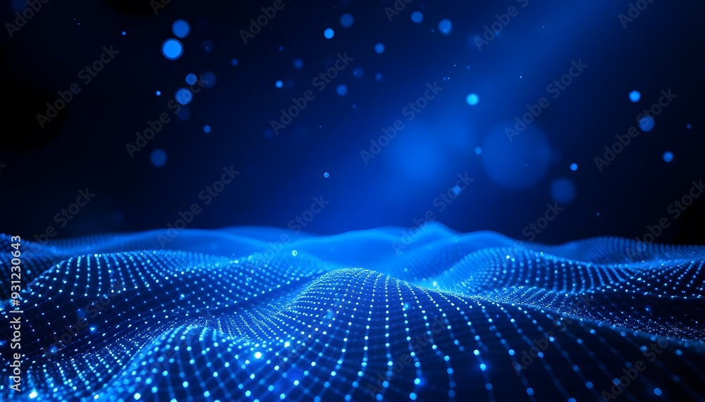 Poster a futuristic digital data with a glowing blue sphere and a network of interconnected lines and point