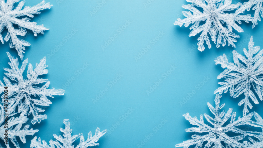 Poster frosted icy blue background with subtle cracked ice texture shimmering with hints of silver and whit