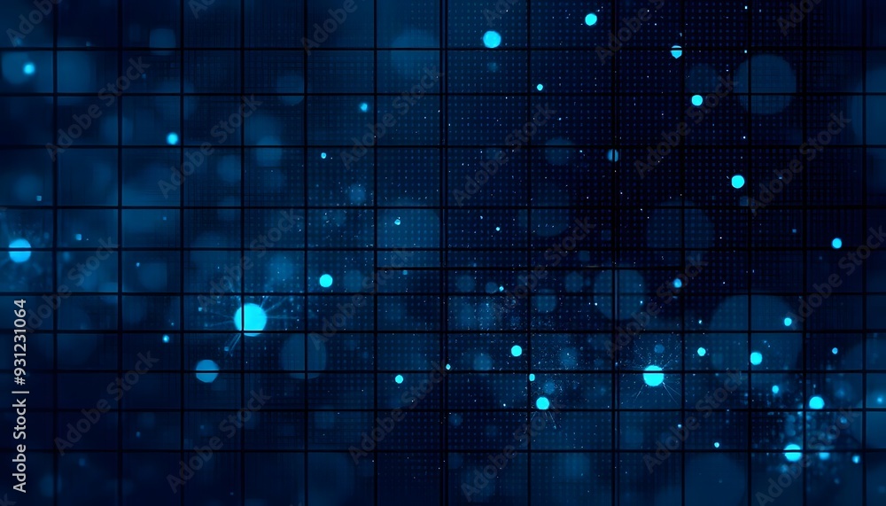 Poster a futuristic digital data with a glowing blue sphere and a network of interconnected lines and point