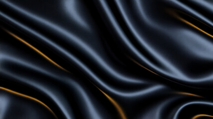 Fototapeta premium Glossy black silk with fluid ripples and golden highlights sophisticated and eerie abstract background perfect for luxury Halloween concepts sleek and dark 