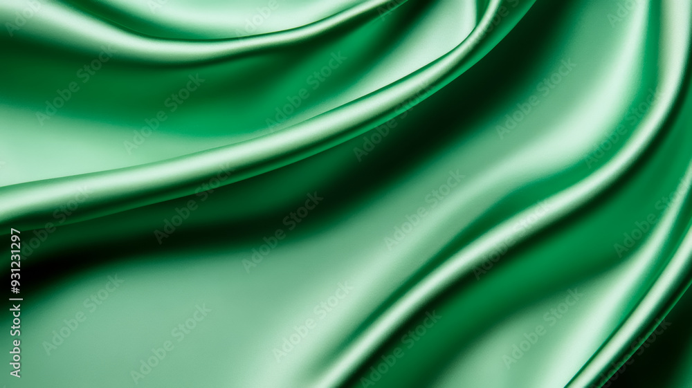 Poster green silk with soft waves and gentle light reflections creating a serene abstract background for wo