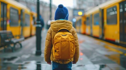 Ready for Adventure - Young Boy at School Bus Stop