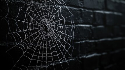 Obraz premium Spider web silhouette against black wall - halloween theme dark background