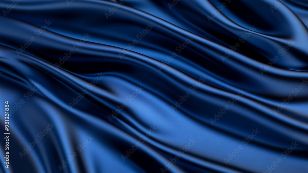 Poster rich navy blue silk waves with flowing liquid movement smooth texture and deep shadows refined abstr