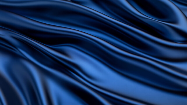Rich navy blue silk waves with flowing liquid movement smooth texture and deep shadows refined abstract background for New Year or Christmas concepts 
