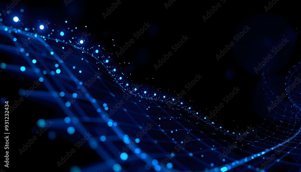 Poster a futuristic, abstract background with a grid of glowing blue lines and dots, creating a sense of de