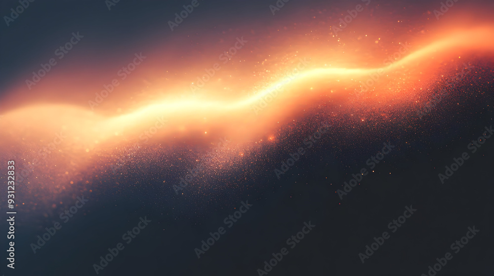 Poster abstract wave of glowing particles in a dark background.