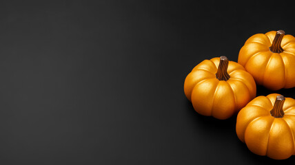 Velvet black background with faint metallic gold pumpkin patterns softly embossed sophisticated Halloween atmosphere blending luxury with subtle spookiness space for text or logos 