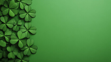 Vibrant green background with subtle shamrock patterns faintly embossed St Patricks Day theme cheerful and festive tone perfect for Irish holiday designs 