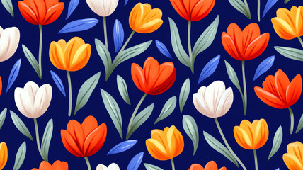 Vibrant orange and blue background with faint tulip patterns symbolizing Kings Day in the Netherlands festive Dutch celebration cheerful and colorful tones 