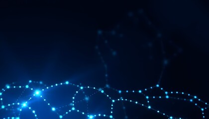 Blue glowing digital waves with sparkling particles, dark background