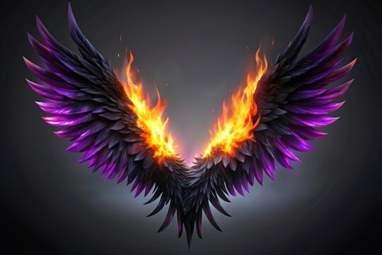 burning demonic dark wing with fire. Fallen angel concept