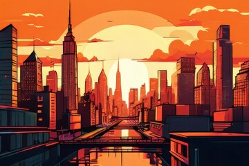 Obraz premium the AI Image Generator, modern orange metropolitan cityscape.