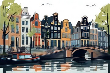 Fototapeta premium the AI Image Generator, Amsterdam, Netherlands City landscape. Tourist place.