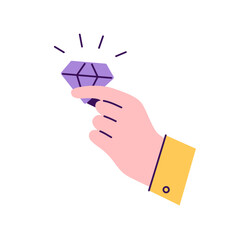 Value proposition icon. A diamond in the hand. Trendy vector flat illustration isolated on a white background.