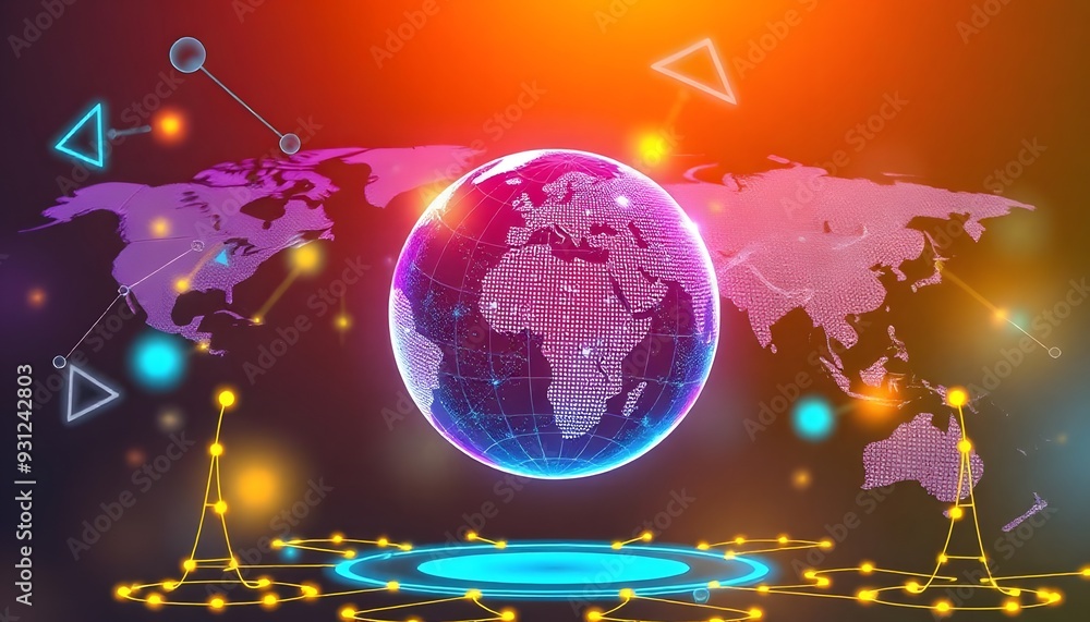Poster a glowing digital globe with a network of interconnected lines and points, representing global conne