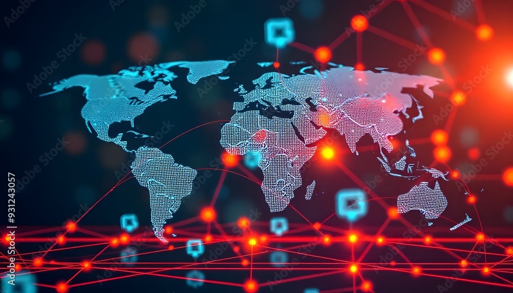 Poster a glowing digital globe with a network of interconnected lines and points, representing global conne