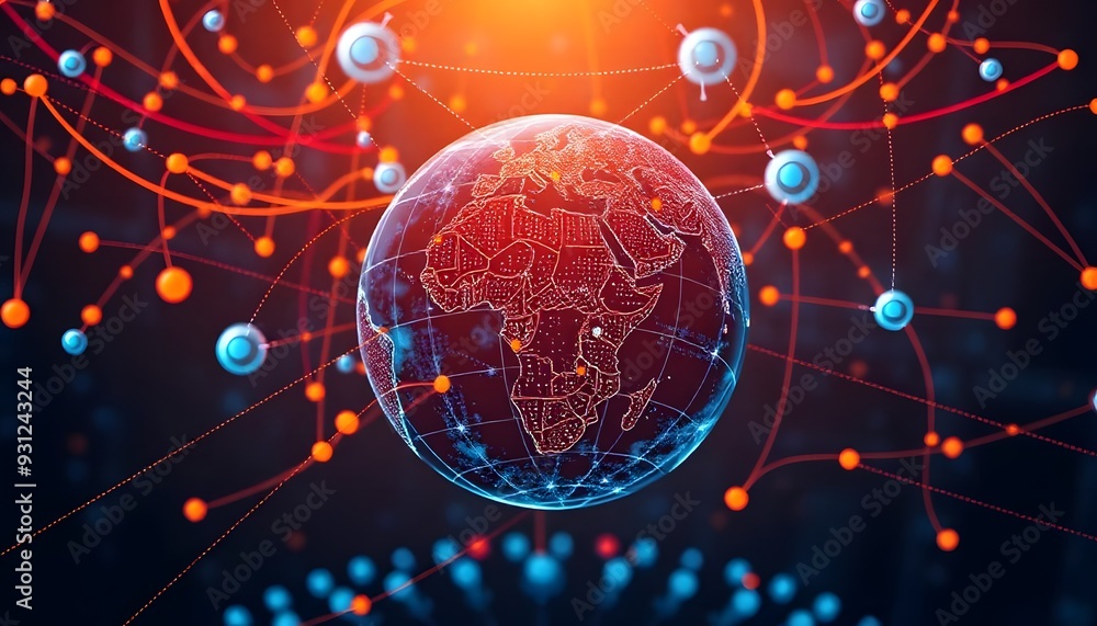 Poster a glowing digital globe with a network of interconnected lines and points, representing global conne