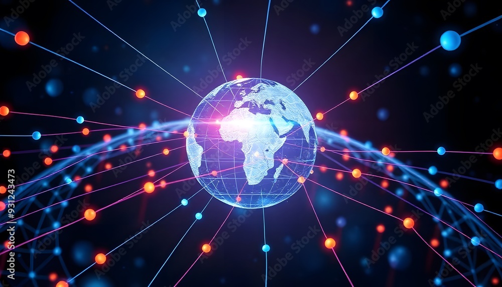 Poster a glowing digital globe with a network of interconnected lines and points, representing global conne