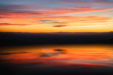 Breathtakig sunset sky during a cold winter day, Northern Italy