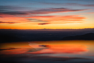 Breathtakig sunset sky during a cold winter day, Northern Italy