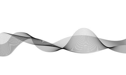 Abstract wavy grey technology lines on transparent background.  Abstract gray curved line for banner design and frequency sound wave line.