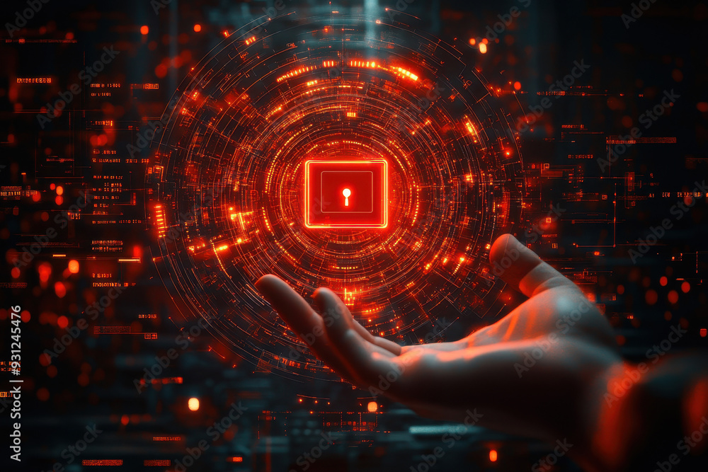 Aufkleber cyber security, data protection and privacy for corporate electronic server for abstract background.
