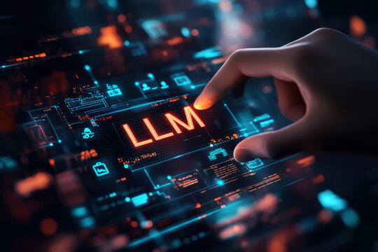 hand hold LLM text icon, AI Large Language Model concept. A language model distinguished by its general-purpose language generation capability. Chat AI.