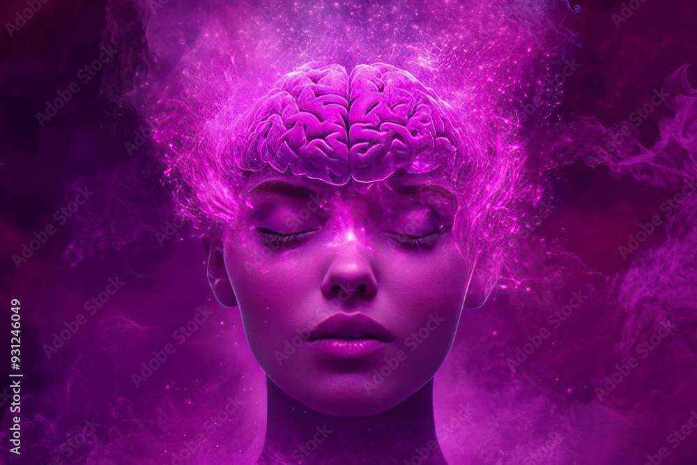 Aufkleber portrait of a woman with a glowing brain and bright neural connections symbolizing creativity intell