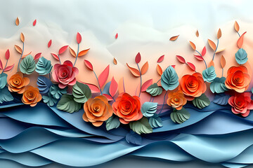 Mesmerizing Abstract Artwork Inspired by Nature s Beauty with Intricate Paper Leaves and Vines in Pastel Hues