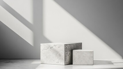 Geometric shapes with dramatic shadows in chiaroscuro lighting.