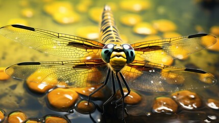 Dragonfly on a flower macro scene close up. Neural network ai generated art