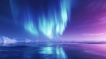 A stunning display of auroras illuminating a serene icy landscape at night.
