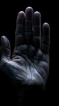 Video vertical recreation of palm expression lines in a hand	
