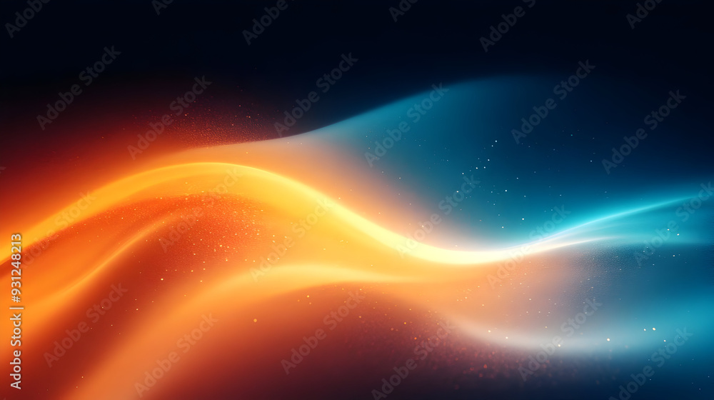 Poster abstract waves of orange and blue light create a dynamic visual flow.