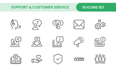 Support and customer service outline style modern icons set. Customer Feedback, Response, experience, helpline and technical support icon illustration