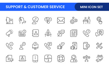 Support and customer service outline style modern icons set. Customer Feedback, Response, experience, helpline and technical support icon illustration