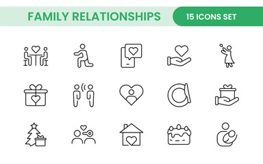 Loving Family Relationships outline modern icon set. editable line icon collection.