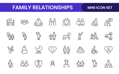 Loving Family Relationships outline modern icon set. editable line icon collection.