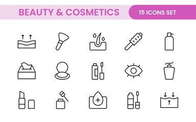 Organic Beauty and Cosmetics product outline icon set. editable line icon collection.