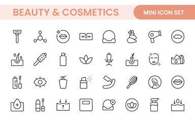 Organic Beauty and Cosmetics product outline icon set. editable line icon collection.
