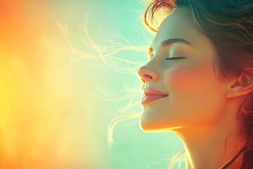 Radiant young woman in glowing yellow light capturing a moment of pure joy and enlightenment