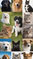 Collage of diverse dogs and cats showcasing unique breeds and features. 