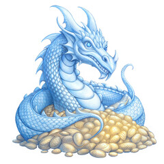 Fototapeta premium a dragon and piles of gold 3d sketch illustration