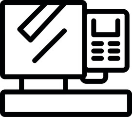 Line icon of a pos terminal with monitor, keypad and card reader