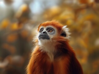 Fototapeta premium Ebony Leaf Monkey, Javan Langur, Primate Animal Portrait