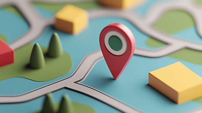 Local SEO, digital map with pinpointed businesses and search icons.