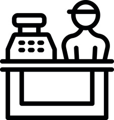 Line art icon of a cashier working behind a cash register