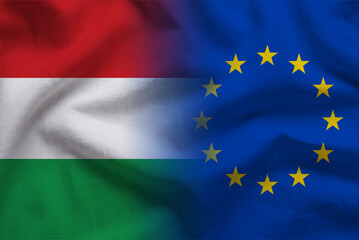Flags of European Union and Hungary, double exposure