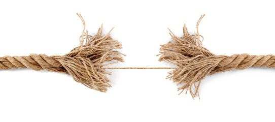 One string connecting almost torn rope isolated on white © New Africa